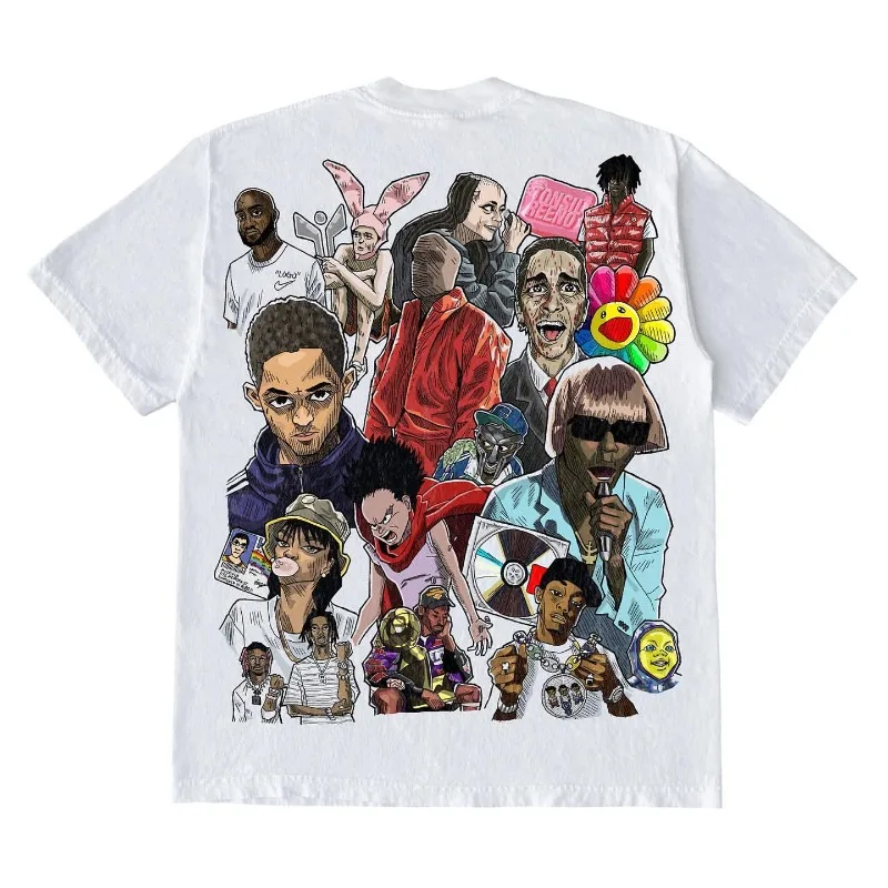 American street Harajuku fashion anime print short sleeve T-shirt men clothes y2k couple casual loose oversized top