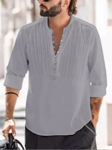 2024 new men's linen bandage button high quality shirt men's solid color cotton and linen folding casual slim long-sleeved shirt - Image 6