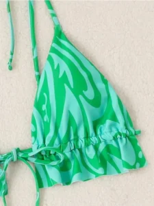2024 New Sexy Bikini Women Ruffles Orange Tie Dye Tie Up Micro Swimsuit Brazilian Beach Bathing Suit High Waist Swimwear Biquini - Image 6