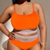 2023 Orange Contrast Trim Swimsuit Women Plus Size Swimwear Female High Waist Bathers Bathing Swimming Suit Summer Beachwear