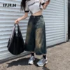 American Vintage High Waist Mid Long Baggy Denim Shorts Women's Casual 2000s Y2K Wide Leg Grunge High Street Style Shorts - Image 4