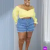 Plus Size Women Clothing XL-5XL Multi Layer Frayed Denim Shorts Color Matching Jeans Cowboy Shorts Streetwear Wholesale Items