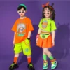 Kids Concert Hip Hop Clothing Tshirt Tops StreetwearSummer Skirt Shorts For Girls Boys Jazz Dance Costume Cheerleader Clothes - Image 3