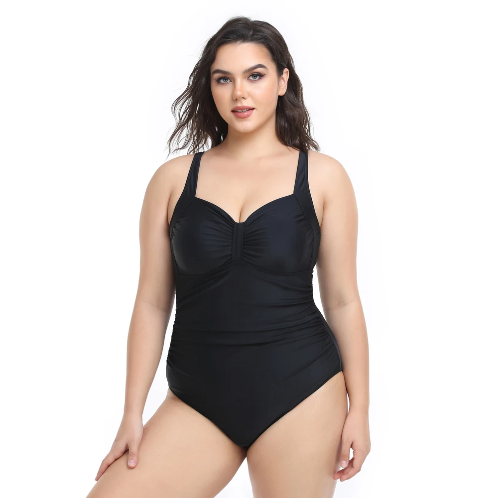 2023 Women New Swimsuit One Piece Swimwear Plus Size Push Up Large Big Solid Black Swimming Suits Beachwear Bathing Suits