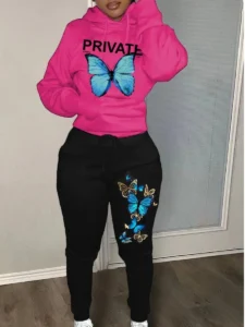 2024 Women's Letter Print 2 Piece Outfits Teddy Bear Letter Print Kangaroo Pocket Tracksuit Set Long Sleeve Sweatshirt and Pants - Image 4