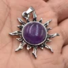 Wholesale 12pcs/lot fashion natural stone Quartz Crystal alloy Sun flower Pendants for jewelry accessories marking free shipping - Image 2