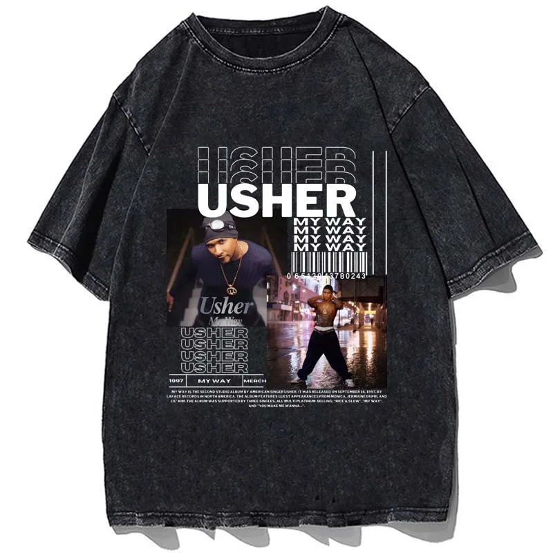 Hip Hop Rapper Usher T Shirt Singer Graphic Top Tees Vintage Cotton Short Sleeve Oversized T-shirt Men Loose Streetwear Clothes