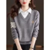 Female Top Casual Solid Chic Loose Sweaters Women Clothing Knitted Spliced Daily Fashion Knitwear Spring Autumn New Jumpers - Image 2