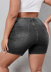 SHOWMALL Plus Size Denim Shorts for Women High Waisted Folded Hem Ripped Jean Shorts (12W-26W) - Image 2