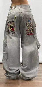 American Vintage Gothic Print Jeans Women Y2K New Street Hip Hop Low Waist Mopping Wide Leg Pants Harajuku Casual Loose Trousers - Image 2