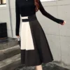 Spring Autumn New High Waist Contrast A-line Skirt All-match Zipper Loose Trend Skirts Vintage Elegant Temperament Women Clothes - Image 2