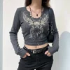 2023 Vintage 2000s clothing Y2k Corset Crop Top Red Rose Tshirt Street clothing goth aesthetic grunge Fairy Core 90s Ropa Summer - Image 2