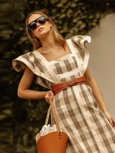 Vintage Square Collar Patchwork Maxi Dress Women 2024 High Waist Fly Sleeve Dresses Female Elegant Summer Chic Beach Long Dress - Image 4