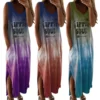 Women Dresses Fashion Boho V Neck Sleeveless Gradient Color HIPPIE SOUL Pockets Long Loose Dress платья для женщин Summer 2021 - Image 2