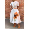 Plus Size Beige Daily Ruffled Flower Print Tunic A Line Midi Dress - Image 2