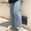 2023 Spring Autumn Loose Casual Jeans Fashion Trousers Ripped Straight Leg High Waist Bottom Solid Plus Size Cropped Pants Women - Image 6