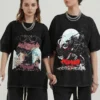 Anime Graphic T-shirt for Men Women Vintage Black Washed Cotton Tees Tops Oversized Tshirt Harajuku Gothic Streetwear Outfits - Image 5