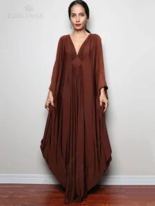 2023 Multicolor V-neck Batwing Sleeve Plus Size Loose Maxi Dress For Women Summer Beach Wear Kaftan Long Bathing Dresses Q1306 - Image 3