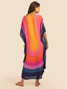 Moroccan Kaftan Boho Rainbow Print Sexy Batwing Sleeve Long Dresses 2023 Summer Women Clothing Beachwear Casual Maxi Dress Q1435 - Image 2