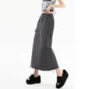 American Retro Cargo Skirt for Women Summer Slit Design Drawstring High Waist Mid-length Skirt Y2k Streetwear Fashion Clothing - Image 3