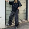 American men and women trendy and personalized straight tube spring/summer thin print loose couple retro wide leg casual pants - Image 5