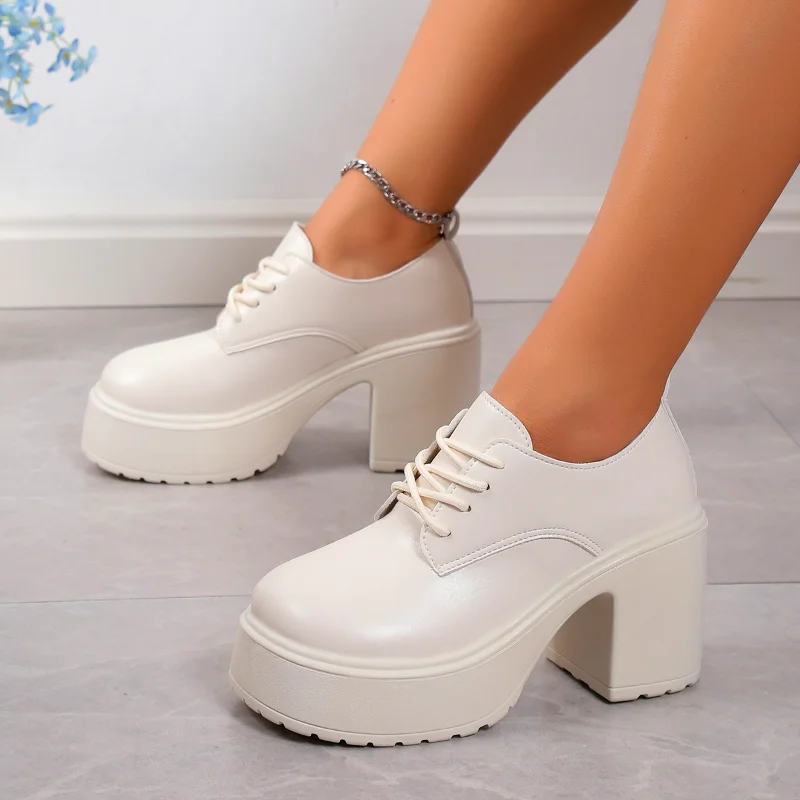 Shoes for Women 2023 High Quality Mary Janes Women's High Heels Fashion Solid Office and Career New Round Toe Platform Heels