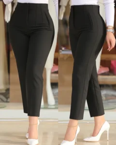 Women Clothing Spring Autumn Bottoms Vintage Streetwear High Waisted Straight Pants Office Chic Pink Slim Stretch Trousers 2023 - Image 2