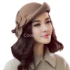 Women 100% Wool Felt Fedoras Winter Vintage Cloche Hat With Flower Up Turn Brim Bowler Pillbox Cap Party Ladies Beret Caps - Image 2