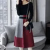 Spring Autumn New High Waist Contrast A-line Skirt All-match Zipper Loose Trend Skirts Vintage Elegant Temperament Women Clothes - Image 3