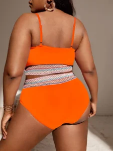 2023 Orange Contrast Trim Swimsuit Women Plus Size Swimwear Female High Waist Bathers Bathing Swimming Suit Summer Beachwear - Image 2