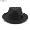 New Feather band Wool Felt Fedora Hat Men Curved Brim Panama Party Trilby Cowboy Cap Gentleman Wedding Jazz Hat - Image 3