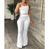 Pant Sets Women 2023 Summer Sexy Spaghetti Strap Crop Top & Loose Flare Pants Suits Casual Simple Solid Two Piece Set Outfits - Image 3