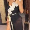 S - XL Sexy With Sarong 3D Flower Deep V Neck High Cut Women Swimwear One Piece Swimsuit Female Bather Bathing Suit Swim V5035
