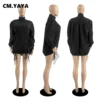 CM.YAYA Women Fashion Drawstring Ruched Up Long Sleeve Stand Collar Straight Loose Dresses - Image 6