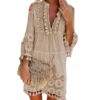 Sexy Women's Shift Dress Long Sleeve Tassel Fringe Lace Robe Strapless Deep V-Neck Female Summer Casual Boho Vacation Dresse Hot - Image 5