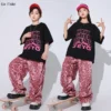 Hip Hop Girls Loose T-shirt Boys Leopard Sport Pants Kids Summer Print Cool Tee Street Dance Clothes Teen Jazz Children Costumes - Image 4