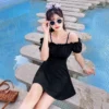 Flounce Off Shoulder Korean Swimsuit Skirt One Piece Set Women Summer Plus Size Swimwear Women Boxer Shorts Swimming Suit New - Image 3