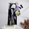 Miyake Pleated New Corn Fold Flower Print Short Sleeve T-Shirt Fashion A-Line Pleated Skirt Set Two Piece Suit Spring 2023 - Image 3