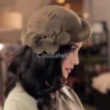 Women 100% Wool Felt Fedoras Winter Vintage Cloche Hat With Flower Up Turn Brim Bowler Pillbox Cap Party Ladies Beret Caps - Image 3