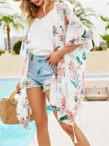 Summer Cover Up Women Floral Print Boho Beach Swimwear Cardigan Holiday Bikini Cover-ups Tassels Thin Hawaii Resort Wear Kimono - Image 3