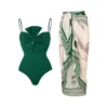 2024 Europe and the United States new women's swimsuit two sets of solid color one-piece bow sunscreen swimsuit women - Image 4
