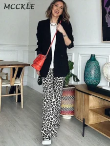 Leopard Print Slim Flared Pants Women High Waist Button Zippers Trousers 2024 Spring Summer New Lady Female Streetwears - Image 4