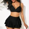 2Pcs/Set Swimsuit Chic Solid Color Padded Summer Ladies Swimsuit Swimwear Swimming Pool Supplies Women Swimwear Bikini Set - Image 3