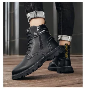 Men's Boots 2023 Autumn and Winter New Designer Retro British Leather Boots Men's Casual Black Thick-soled Shoes Motorcycle Boot - Image 6