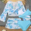 4 Pieces Bikini Top & Skirt 2023 Girls Swimsuit Kids High Waist Swimwear Children Bathers Bathing Swimming Swim Suit Beachwear