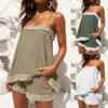 2024 New Summer Outfits For Women Shorts Sets Solid Two Pieces Sets Boho Sling Tassel Clothes Sexy Camis Tops Shorts Beach Sets - Image 4