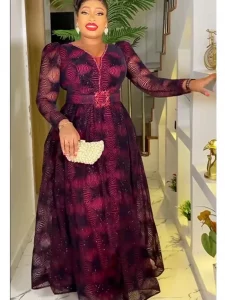 African Dresses for Women 2024 Plus Size Evening Party Long Dress Africa Clothing Elegant Turkey Muslim Print Maxi Dress - Image 3