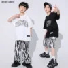 Hip Hop Boys T-shirt Zebra Stripes Loose Pants Girls Crop Top Street Dance Shorts Child Streetwear Clothes Set Kids Jazz Costume - Image 5