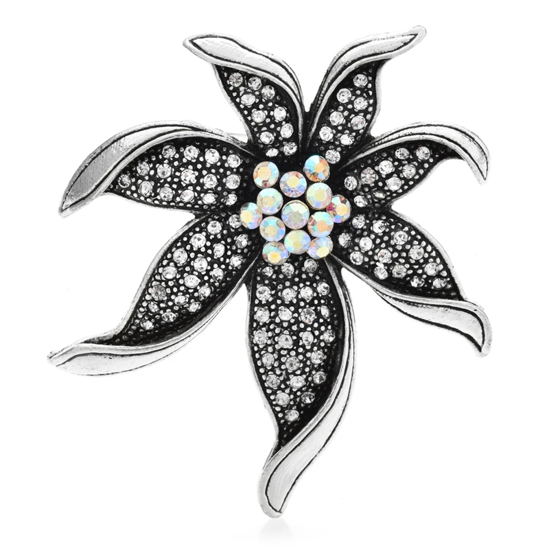 Wuli&baby Vintage Big Flowers Brooches For Women Unisex 2-color Rhinestone Beauty Plants Party Office Brooch Pin Gifts - Image 2