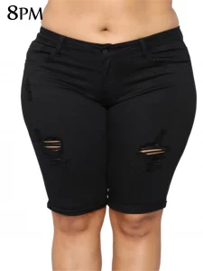 Plus Size Women's Ripped Denim Shorts Destroyed High Waist Stretchy Bermuda Shorts Jeans Sexy Curled Slim Shorts Summer ouc1013 - Image 2